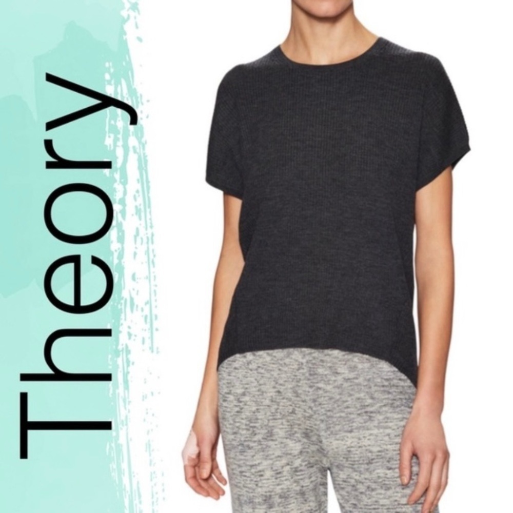 Theory Talavyn B Refine Ivory Ribbed Merino Wool Knit Top